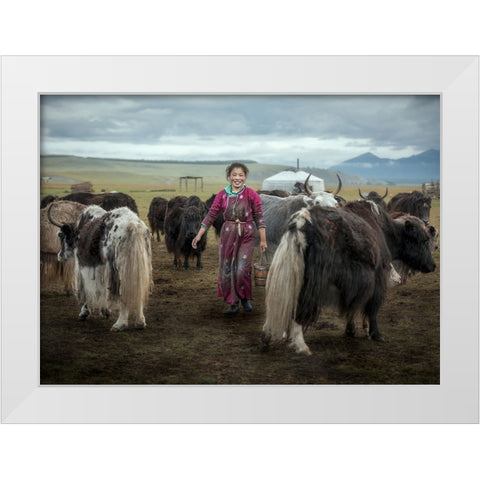 Happy Milking White Modern Wood Framed Art Print by Ma, Frank