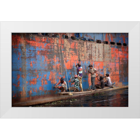 Workers Of Shipyard - 7195 White Modern Wood Framed Art Print by Garik