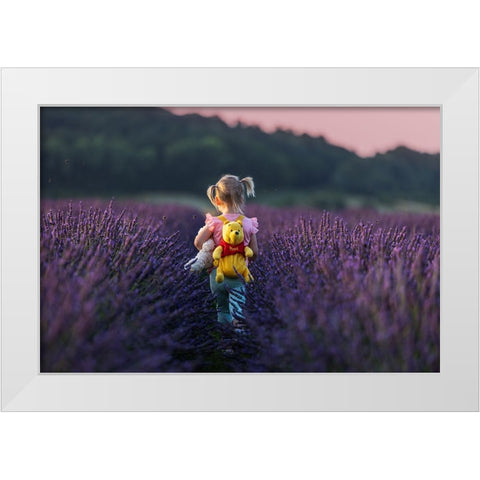 Winnie The Pooh Journey In The Lavender Sea White Modern Wood Framed Art Print by Stepanov, Dmitry