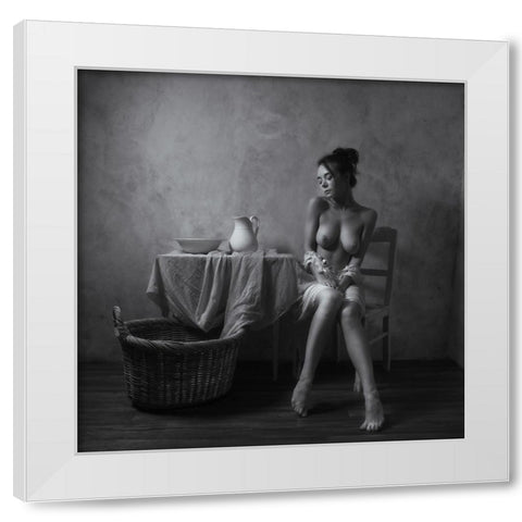 Sitting By The Table White Modern Wood Framed Art Print by Franke, Ruth