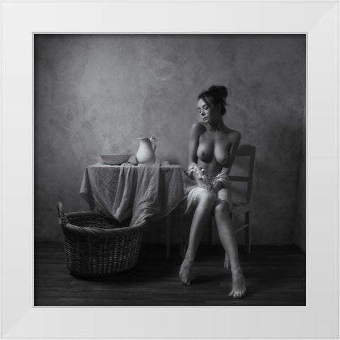 Sitting By The Table White Modern Wood Framed Art Print by Franke, Ruth
