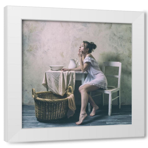 The Laundress White Modern Wood Framed Art Print by Franke, Ruth
