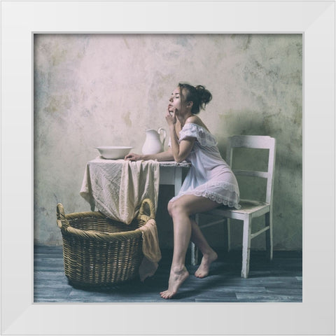 The Laundress White Modern Wood Framed Art Print by Franke, Ruth