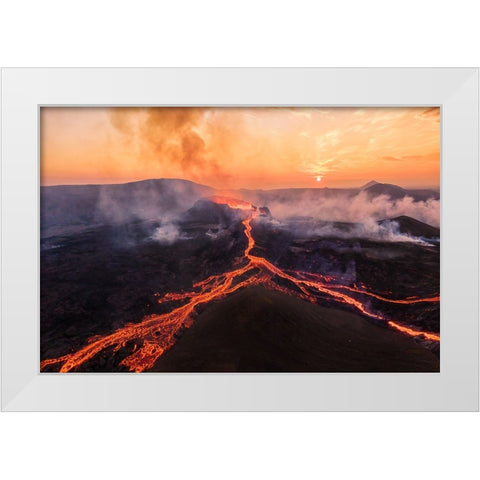 Fagradalsfjall Sunrise White Modern Wood Framed Art Print by Bian, James