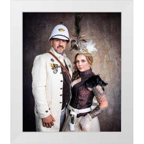 Steampunk Wars - The Diplomat  With Wife White Modern Wood Framed Art Print by Springgay, Daniel