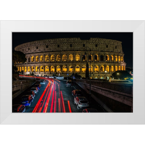 Colosseum At Night White Modern Wood Framed Art Print by Kankava, Nino