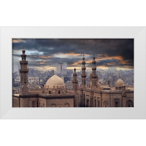 Between Past And The Present White Modern Wood Framed Art Print by Olwy, Moutaz