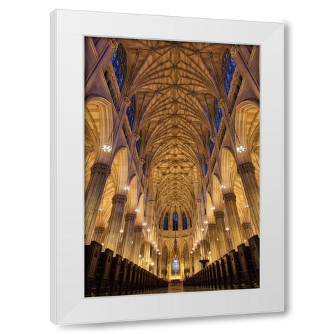 St. PatrickS Cathedral In New York White Modern Wood Framed Art Print by Lopez, Bartolome
