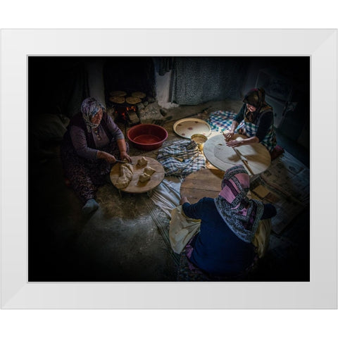 Women Making Bread. White Modern Wood Framed Art Print by Bilgin, Zuhdu