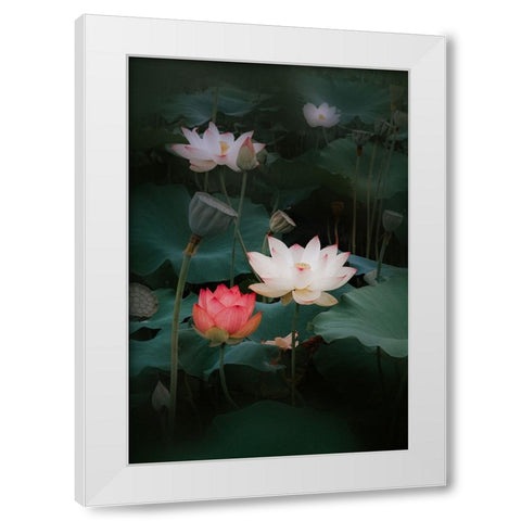 Lotus White Modern Wood Framed Art Print by Kim, Youngil
