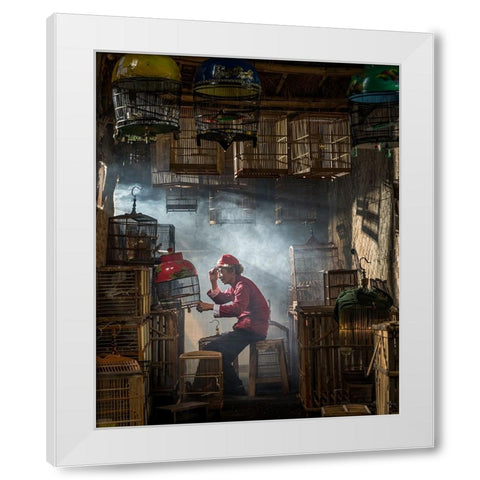 Bird Market White Modern Wood Framed Art Print by Fifi, Magdalena