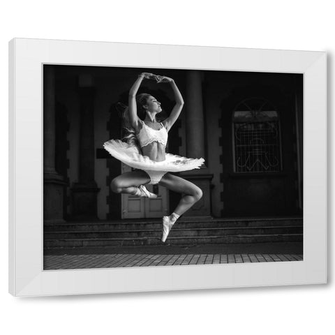 Ballerina Is Posing 6 Bw White Modern Wood Framed Art Print by Nanev, Vasil