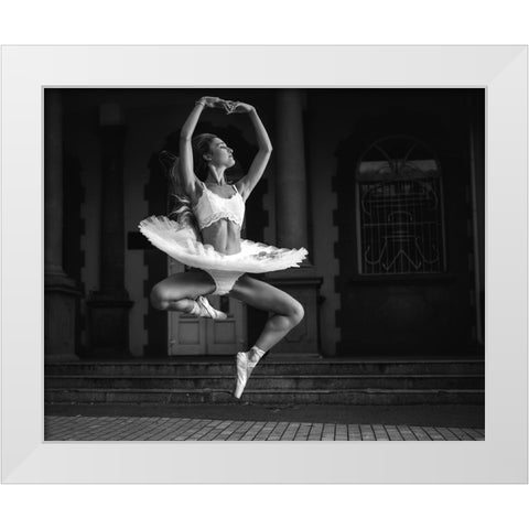 Ballerina Is Posing 6 Bw White Modern Wood Framed Art Print by Nanev, Vasil