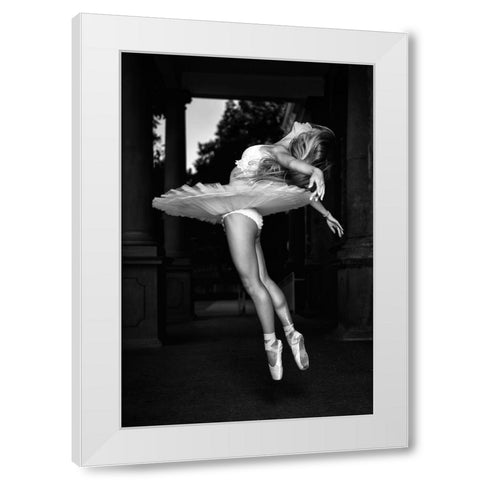 Ballerina Is Posing 8 Bw White Modern Wood Framed Art Print by Nanev, Vasil
