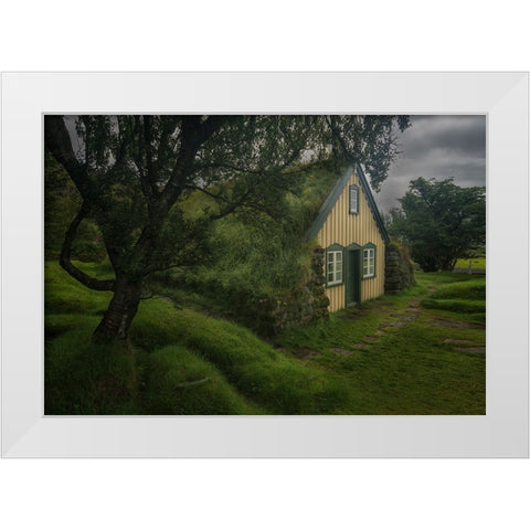 Hofskirkja Turf Church White Modern Wood Framed Art Print by Db, Yy