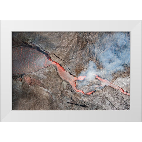 Fagradalsfjall Volcano White Modern Wood Framed Art Print by Kravanja, Jure
