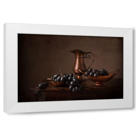 Black Grapes White Modern Wood Framed Art Print by Perfoncio, Margareth