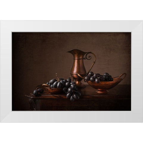 Black Grapes White Modern Wood Framed Art Print by Perfoncio, Margareth