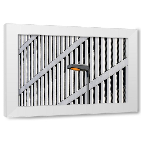 Wall Patterns And Lamp White Modern Wood Framed Art Print by Hawerkamp, Hans-Wolfgang