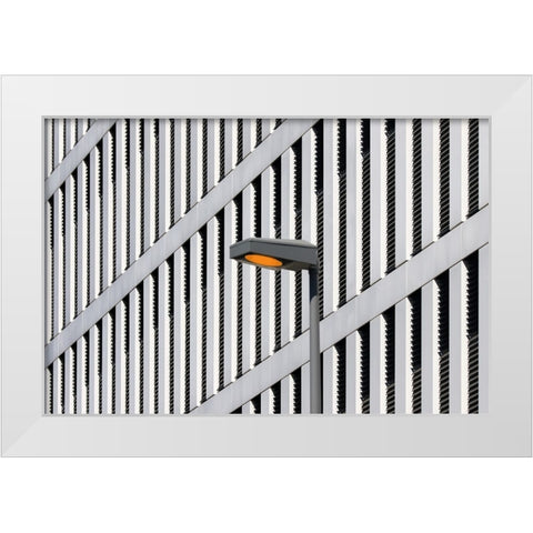 Wall Patterns And Lamp White Modern Wood Framed Art Print by Hawerkamp, Hans-Wolfgang