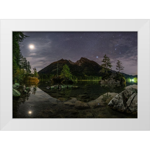 Hintersee Night White Modern Wood Framed Art Print by Keller