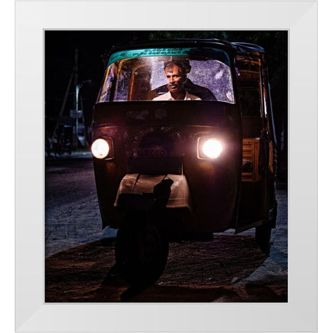 Tuk Tuk DrIVer White Modern Wood Framed Art Print by Avila, Fernando