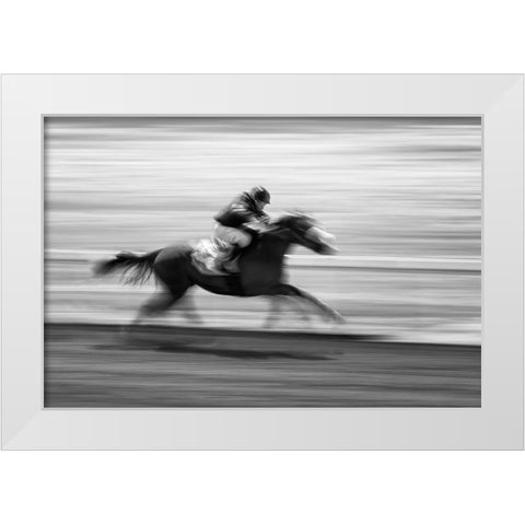 Horse Racing 5 White Modern Wood Framed Art Print by Zhou, Steven
