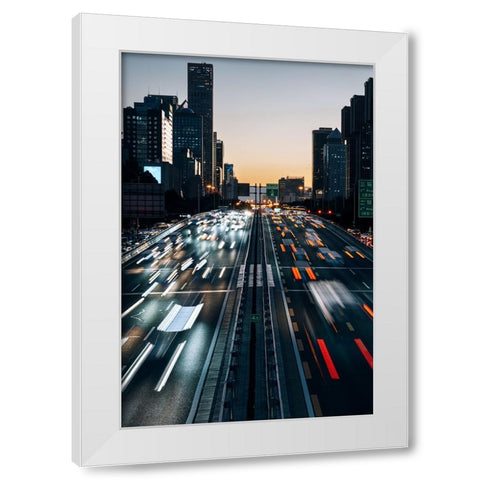 City At Dusk White Modern Wood Framed Art Print by Jiaxingsong