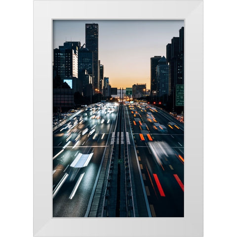 City At Dusk White Modern Wood Framed Art Print by Jiaxingsong