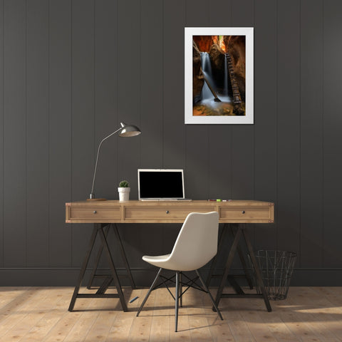 Waterfall White Modern Wood Framed Art Print by Zhang, Johnny