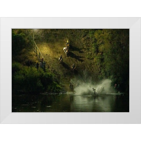 Crossing RIVer At Night White Modern Wood Framed Art Print by Huang, Johnson