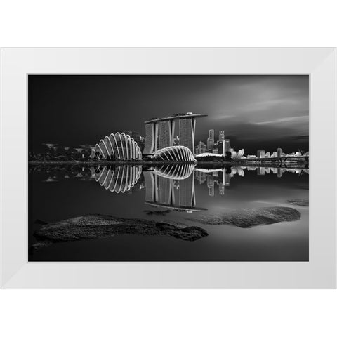 Silent Bay White Modern Wood Framed Art Print by P Roy, Partha