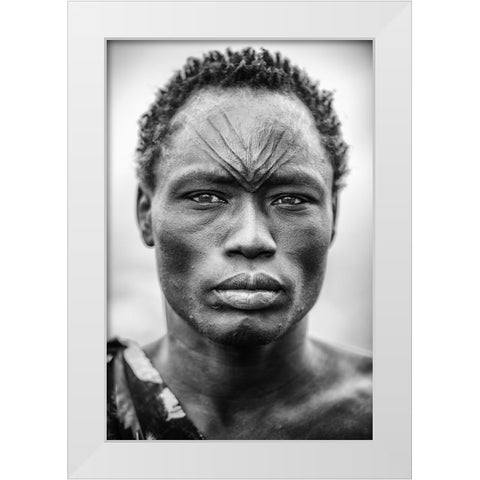 The Face Of The Mundari White Modern Wood Framed Art Print by Cole, Trevor