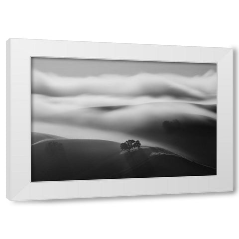A Tree In Fog White Modern Wood Framed Art Print by Mao, Dianne