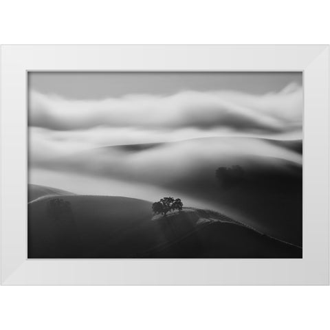 A Tree In Fog White Modern Wood Framed Art Print by Mao, Dianne