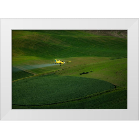 The Airplane And The Palouse White Modern Wood Framed Art Print by Bao, Shuqing