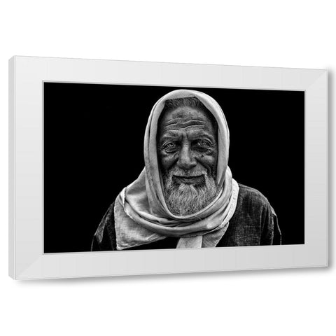 Smile Of An Old Man White Modern Wood Framed Art Print by P Roy, Partha