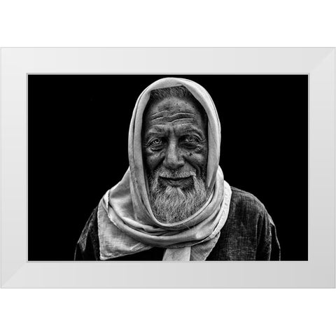 Smile Of An Old Man White Modern Wood Framed Art Print by P Roy, Partha