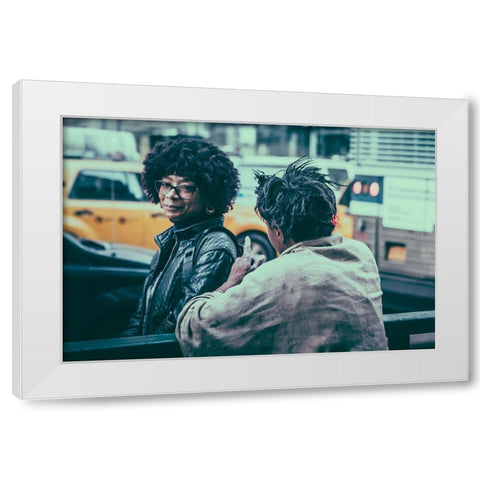 Listening White Modern Wood Framed Art Print by Runningdog5000