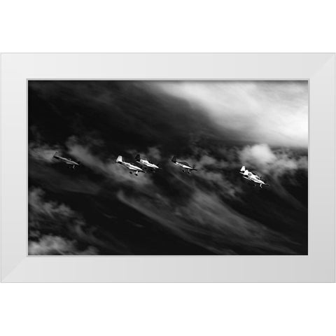 Flight On The Way White Modern Wood Framed Art Print by Wicklow, Jorgen