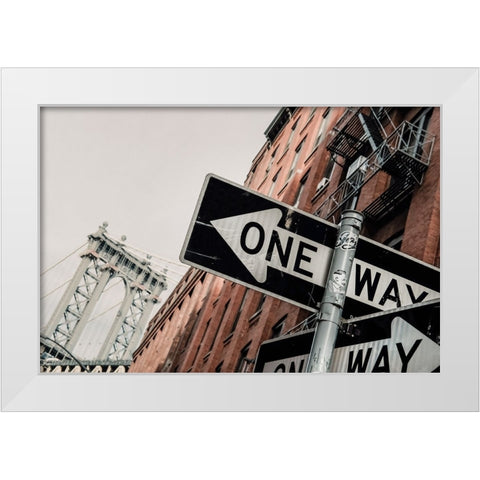 Manhattan Bridge One Way White Modern Wood Framed Art Print by Martin, Rikard