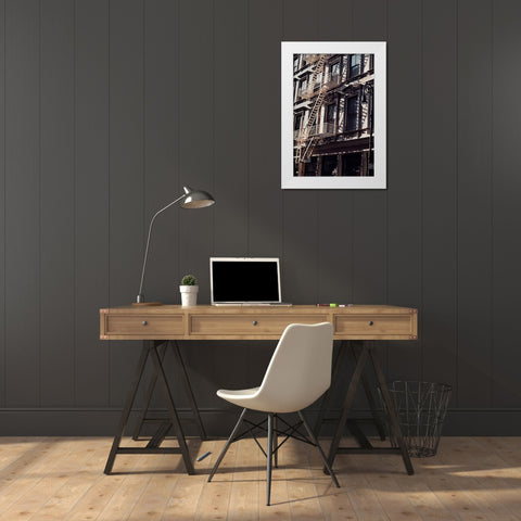 New York City Fire Escapes 03 White Modern Wood Framed Art Print by Martin, Rikard