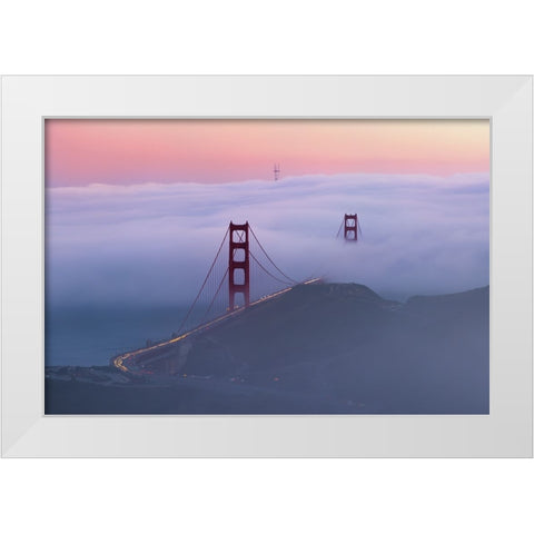 Sunset At Golden Gate Bridge White Modern Wood Framed Art Print by Donnahom