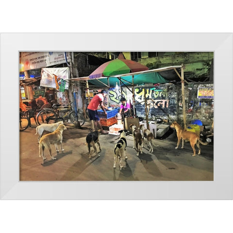The Chicken Shop-And Its Customers. Calcutta. White Modern Wood Framed Art Print by Sengupta, Santanu