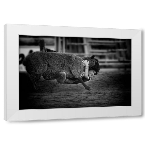 The Brave  Little Cowboy Is  Smile White Modern Wood Framed Art Print by Liang, Ken
