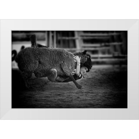 The Brave  Little Cowboy Is  Smile White Modern Wood Framed Art Print by Liang, Ken