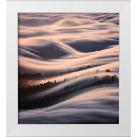 The Dancing Wave Under The Moon White Modern Wood Framed Art Print by Li, Jinghua