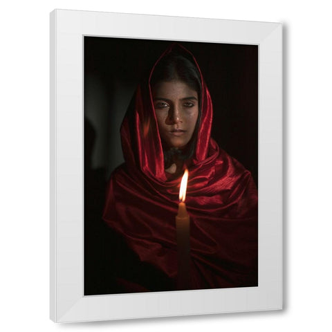 Asma White Modern Wood Framed Art Print by Paul, Dipankar