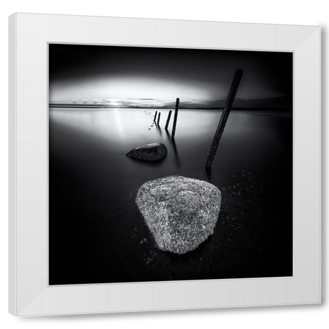 Silent Beach White Modern Wood Framed Art Print by Ding, Sunny