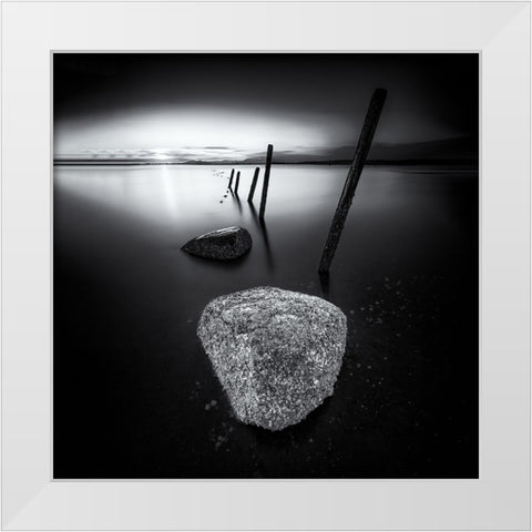 Silent Beach White Modern Wood Framed Art Print by Ding, Sunny